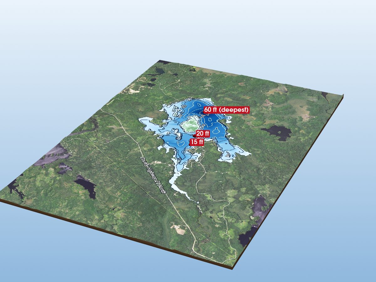 Depth map of Bear Island Lake