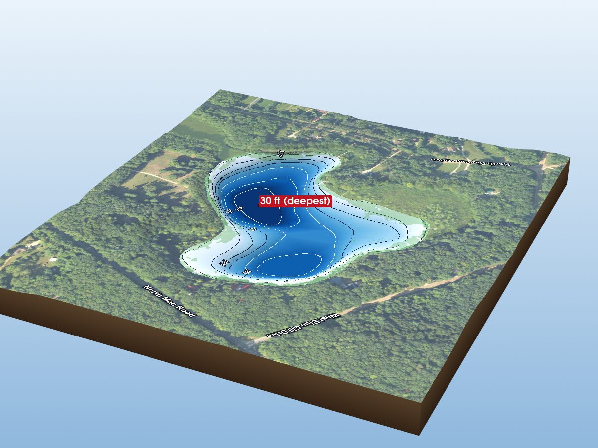 Depth map of Bluegill Lake