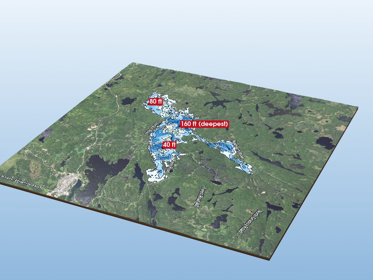 Depth map of Burntside Lake