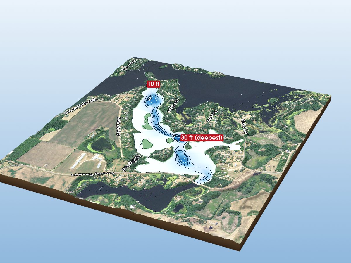 Depth map of Cedar Island Lake (Koetter Lake)