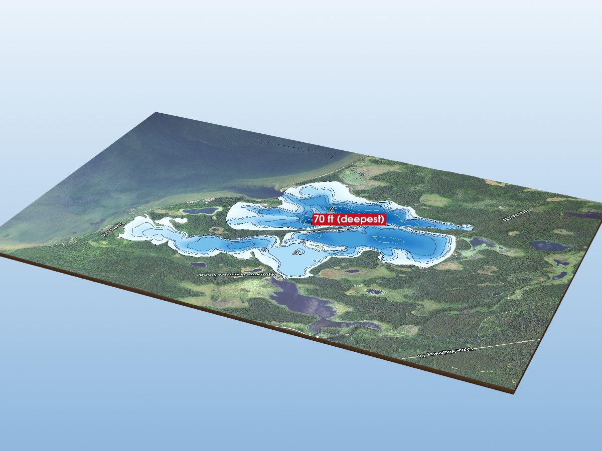 Depth map of Cut Foot Sioux Lake (Main Bay)