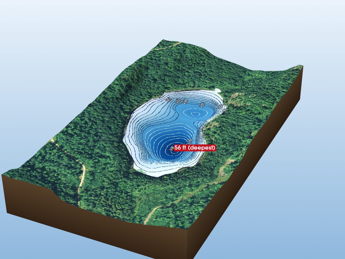 Depth map of Dry Fly Lake