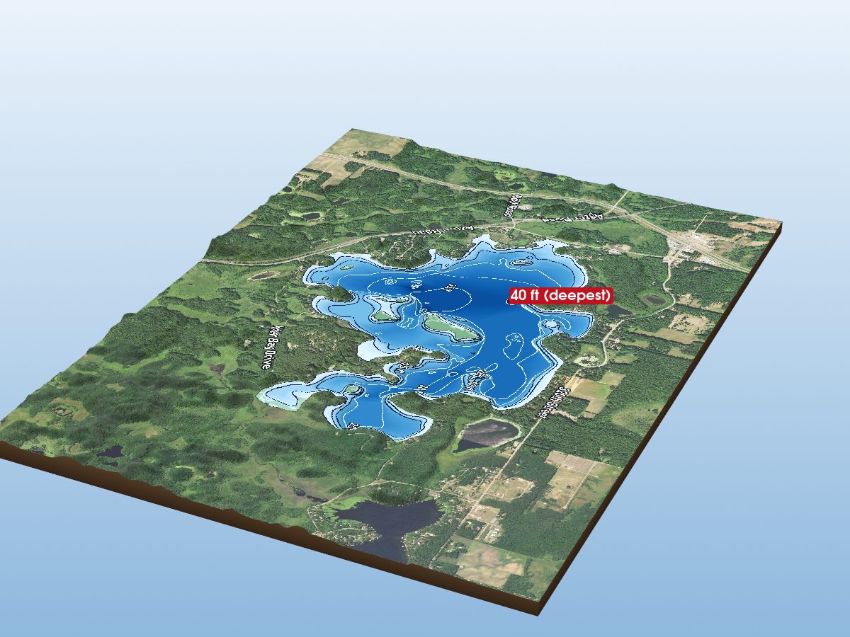 Depth map of Fish Trap Lake