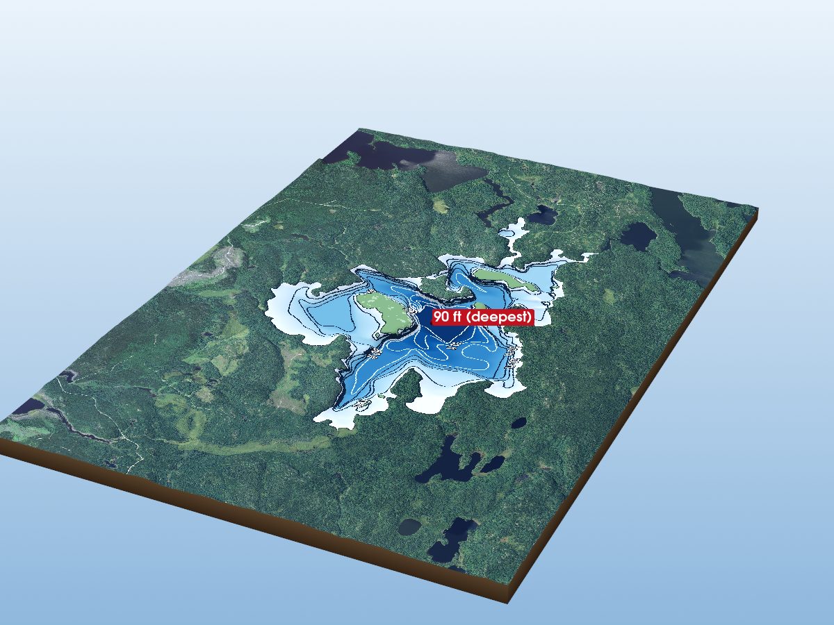 Depth map of Kabikwabik Lake