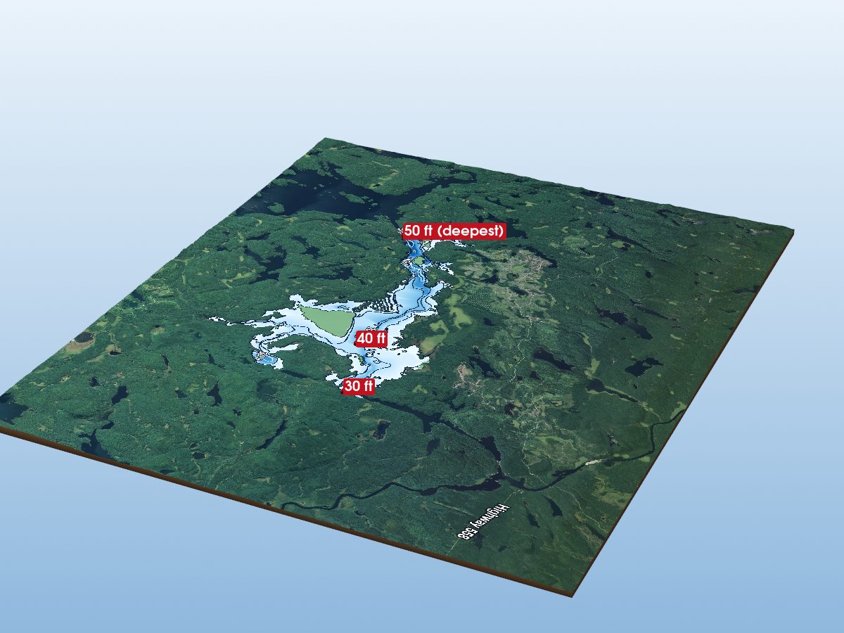3D depth map of Lady Evelyn Lake
