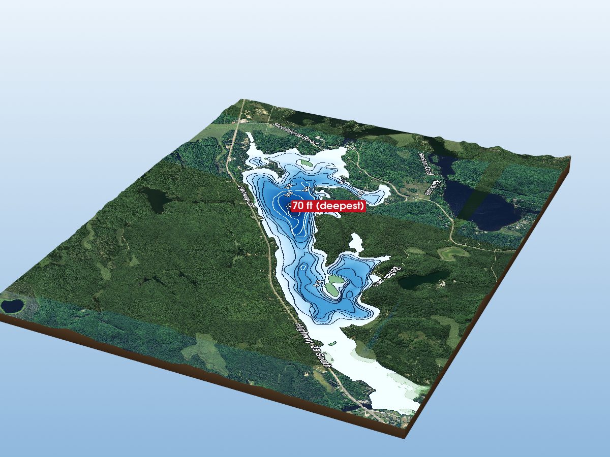Depth map of Lower Paudash Lake