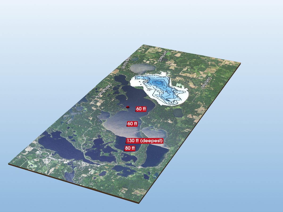 Depth map of Lower Whitefish Lake