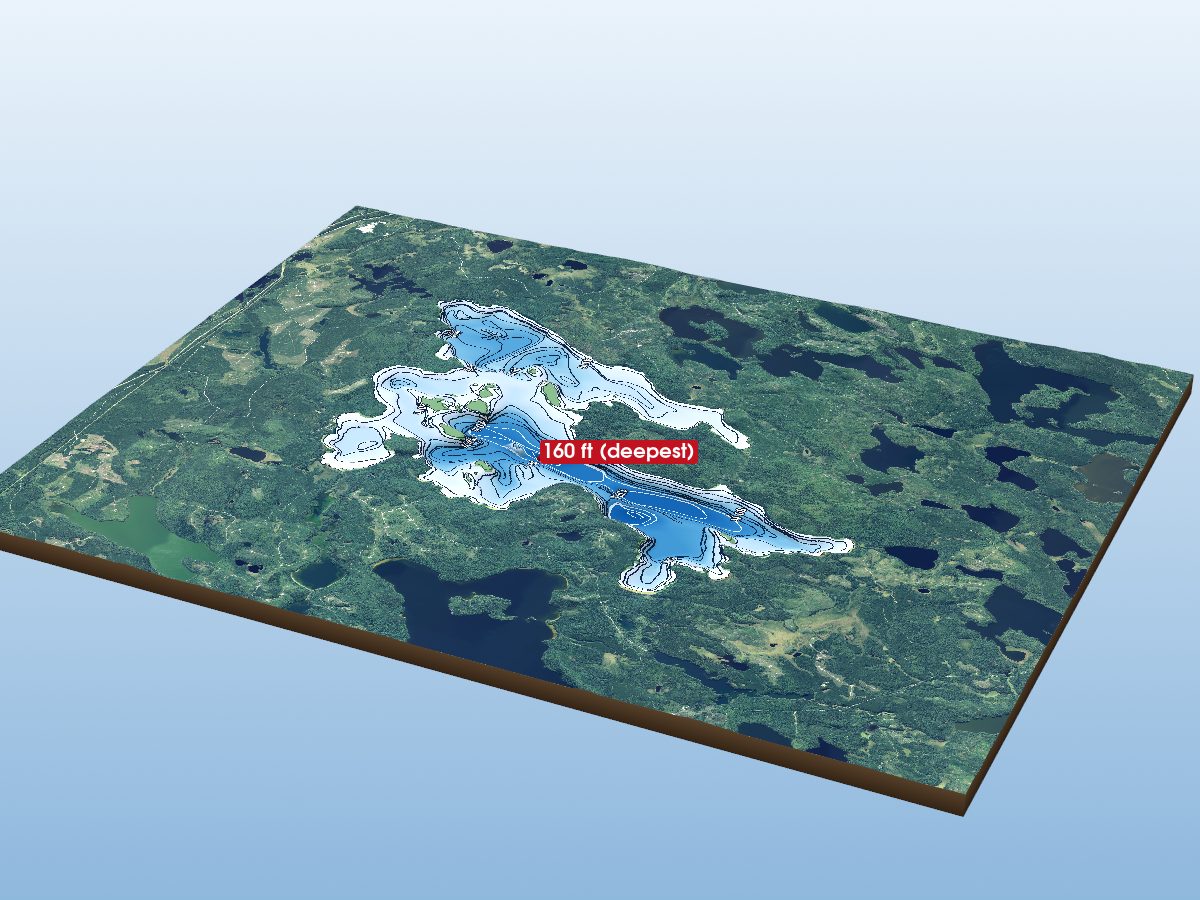 Depth map of Mameigwess Lake
