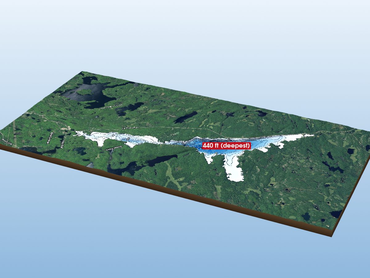 Depth map of Mazinaw Lake