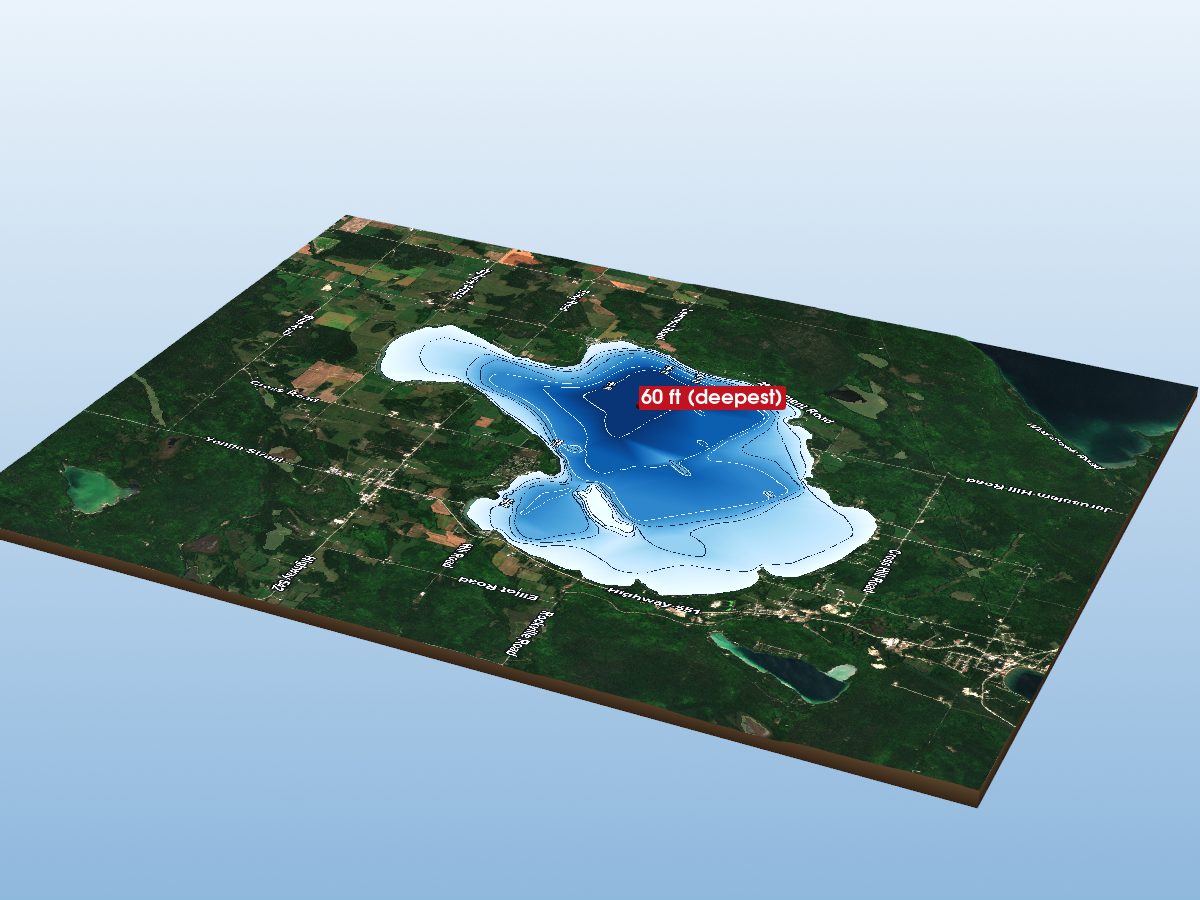 Depth map of Mindemoya Lake