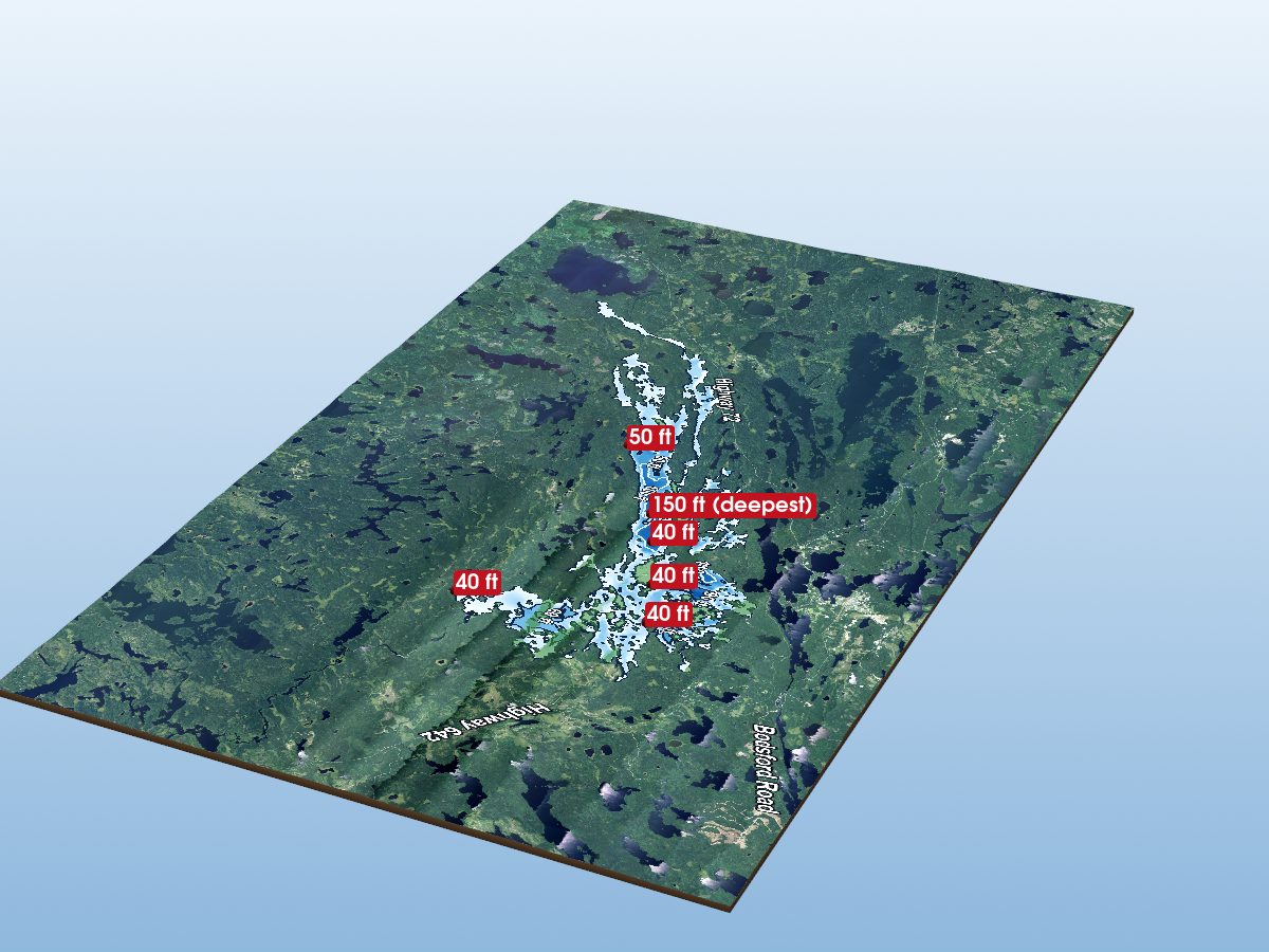 Depth map of Minnitaki Lake