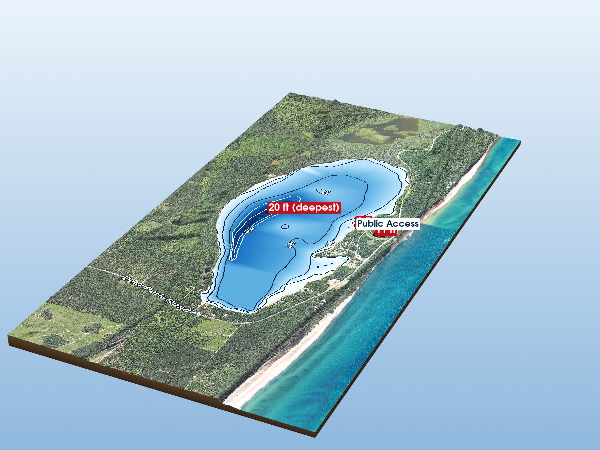 Depth map of Muskallonge Lake