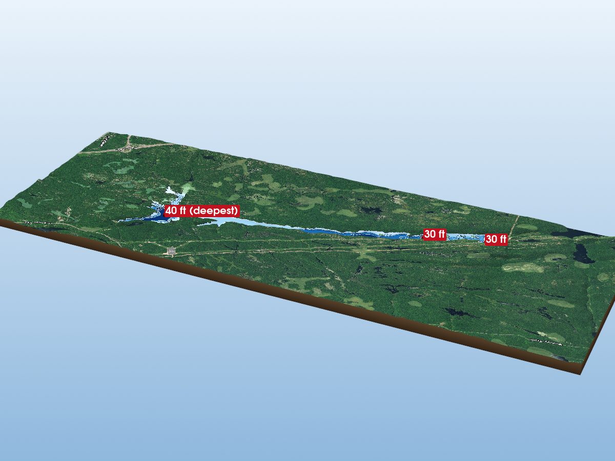 Depth map of Nine Mile Lake