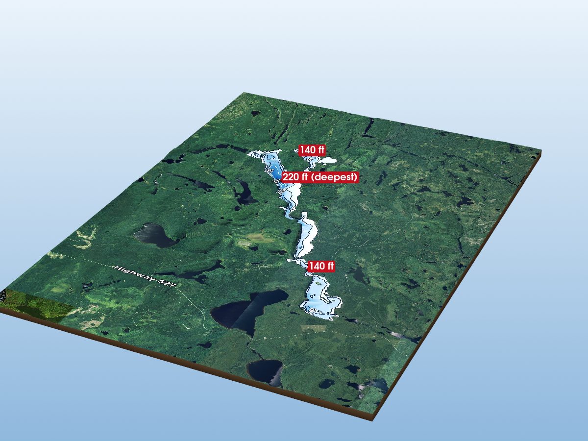 Depth map of Obonga Lake