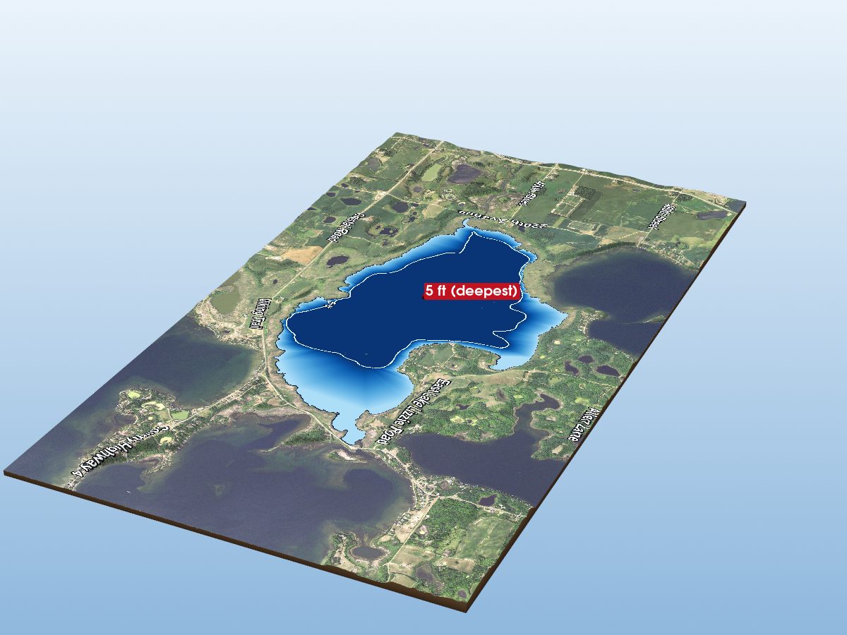 Depth map of Rush-Lizzie Lake (south portion)