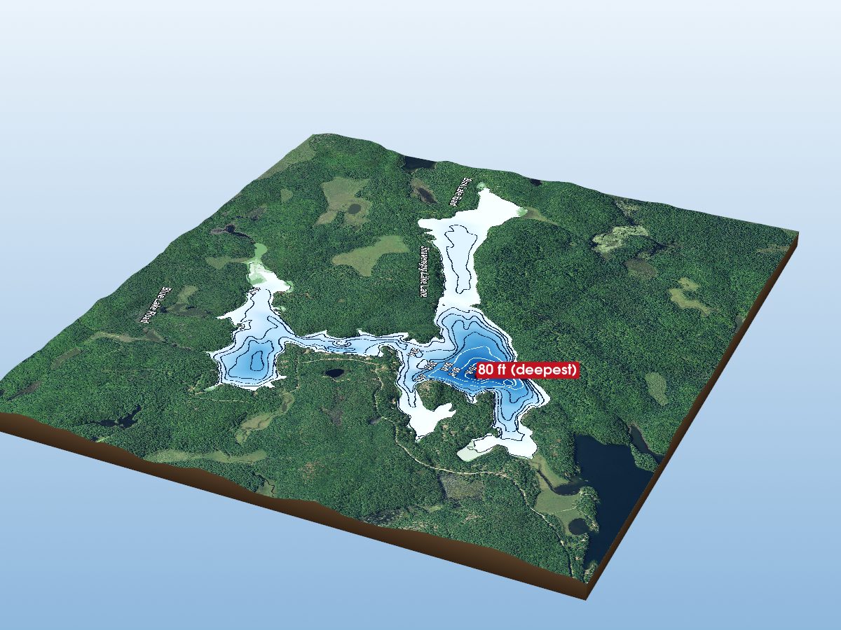 Depth map of Shawenegog Lake