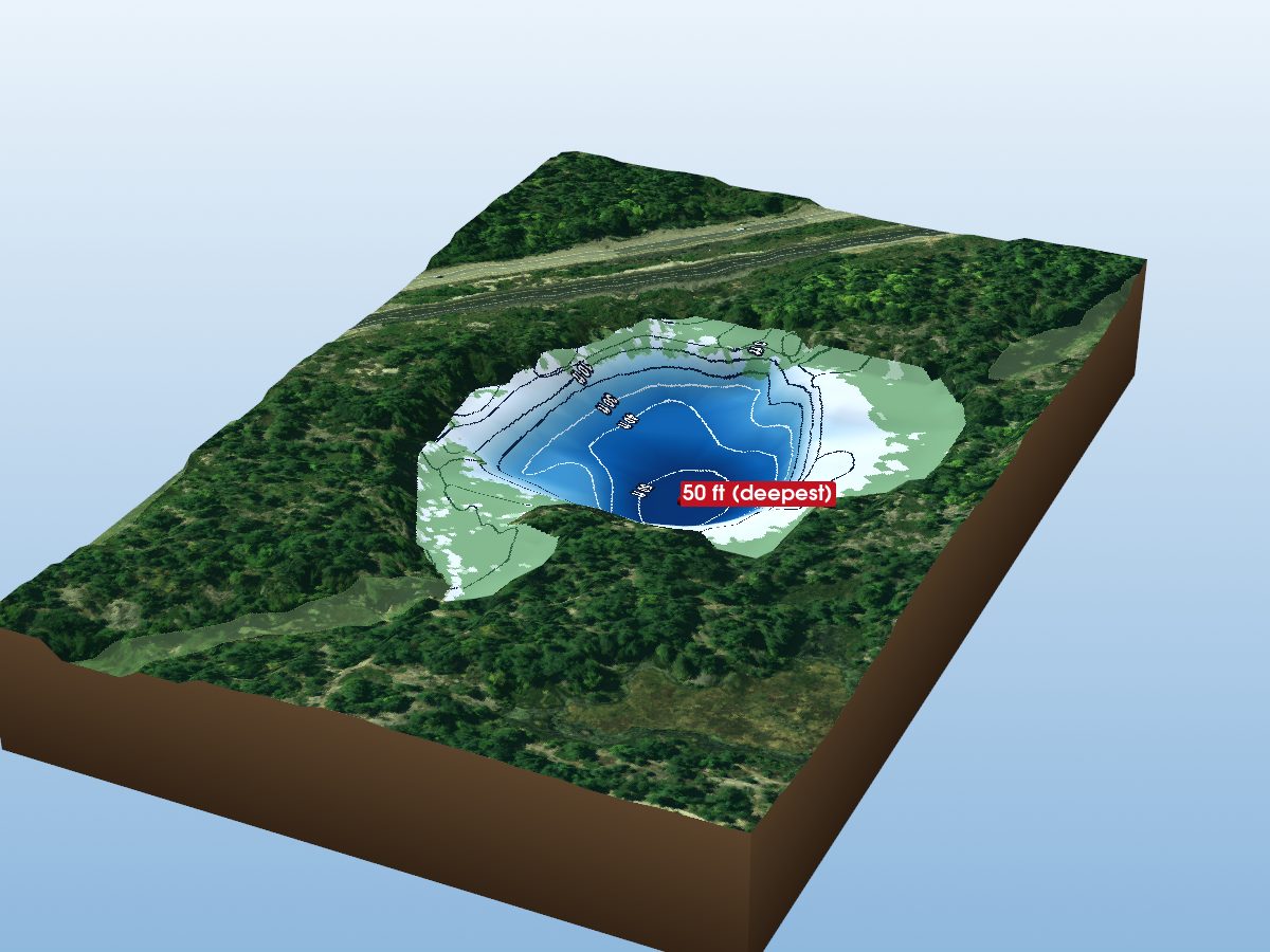Depth map of Six Mile Lake Pothole