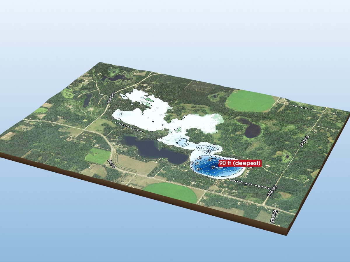 Depth map of Spider Lake (NE/SW Bay)