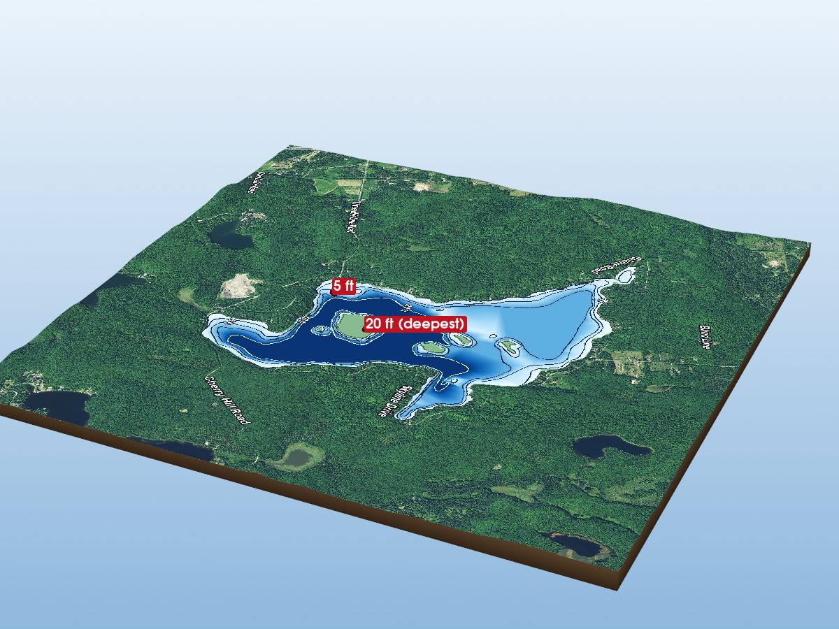 Depth map of Three Mile Lake
