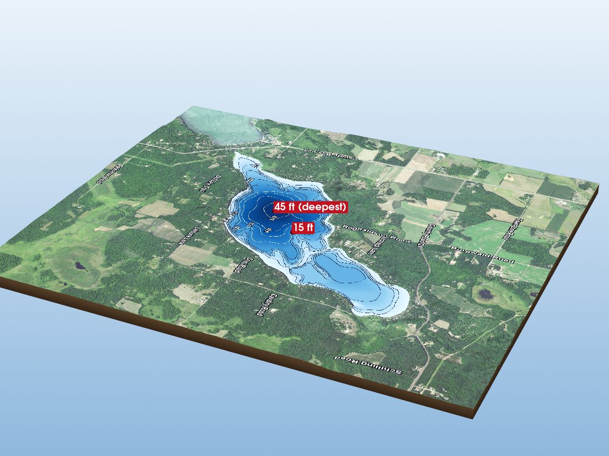Depth map of Upper South Long Lake