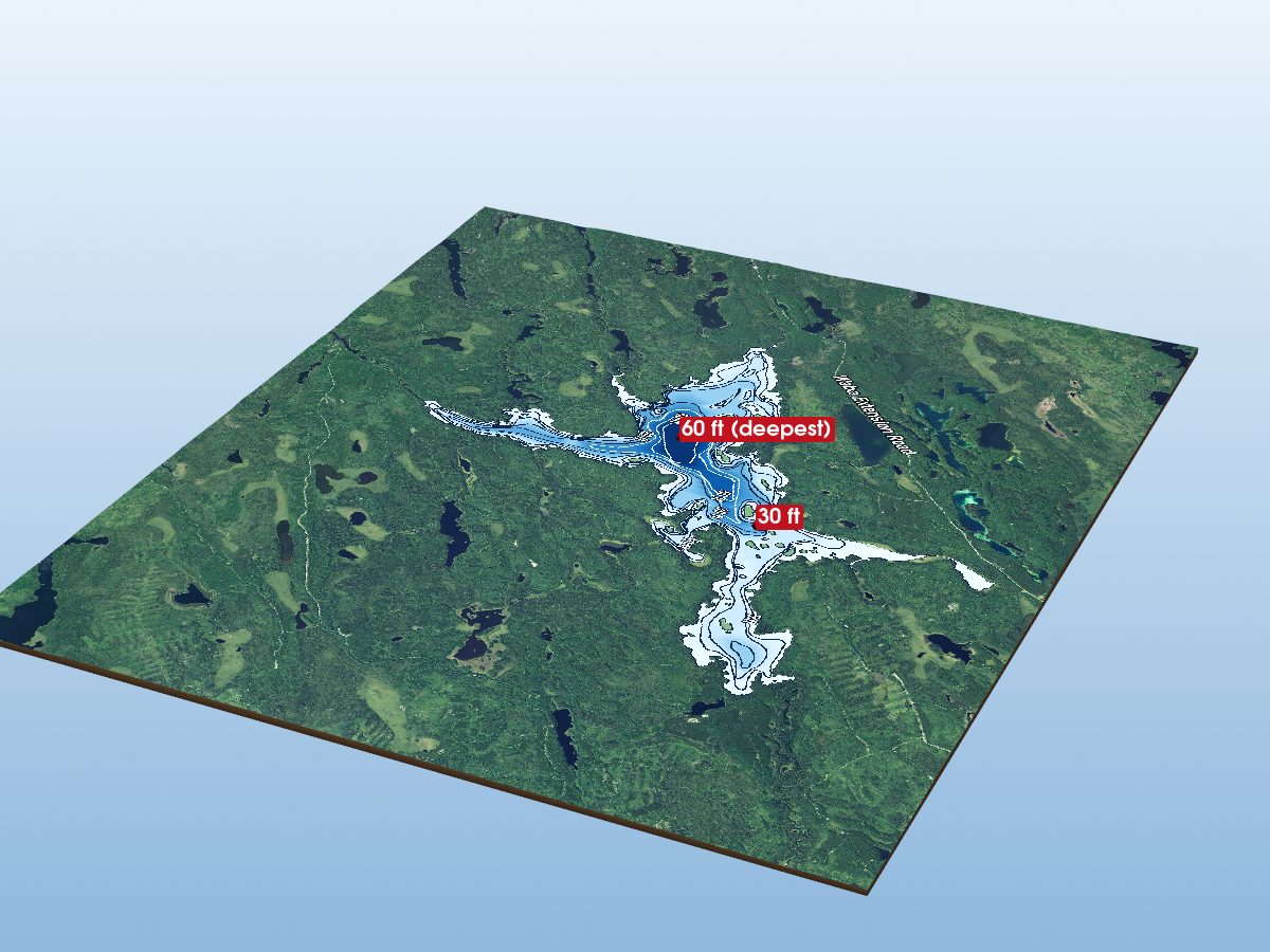 Depth map of Wababimiga Lake