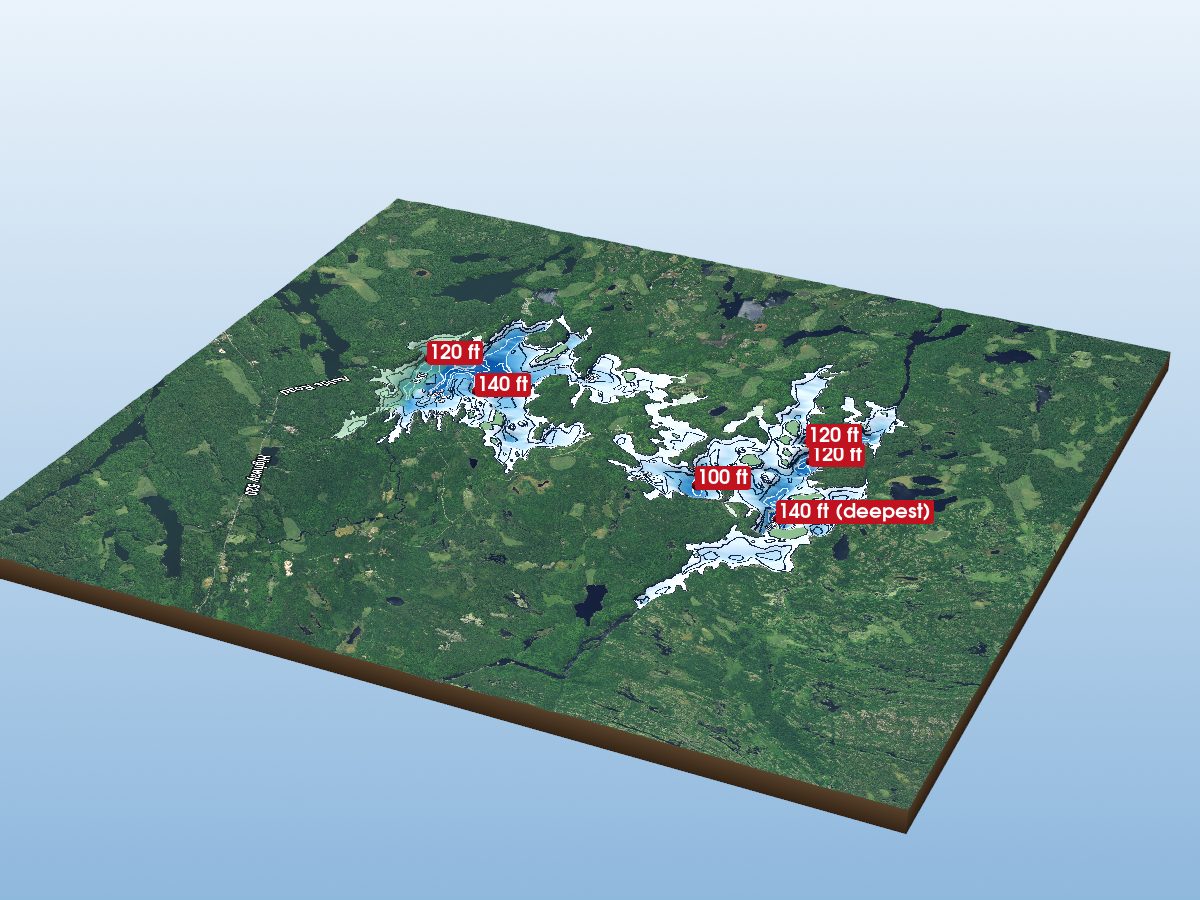 Depth map of Wahwashkesh Lake