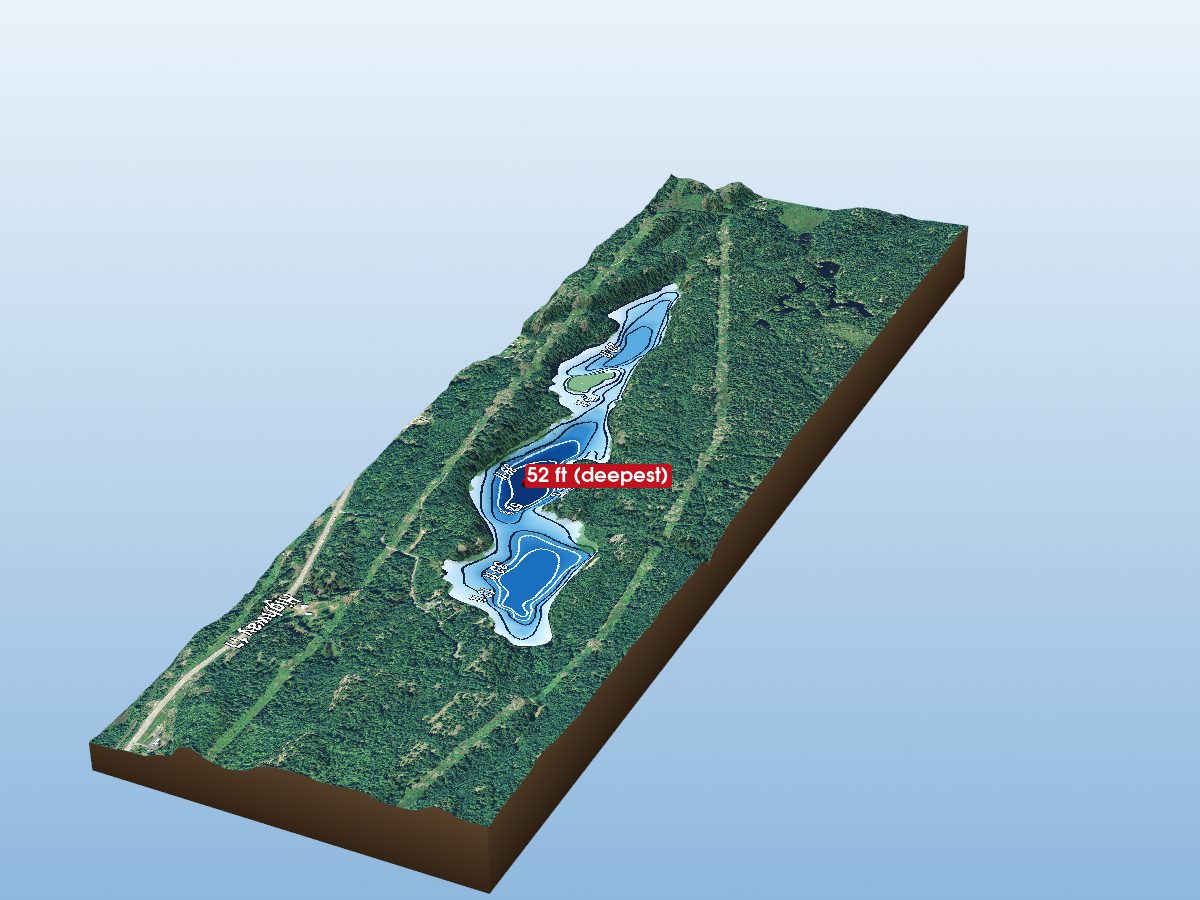 Depth map of Waugush Lake