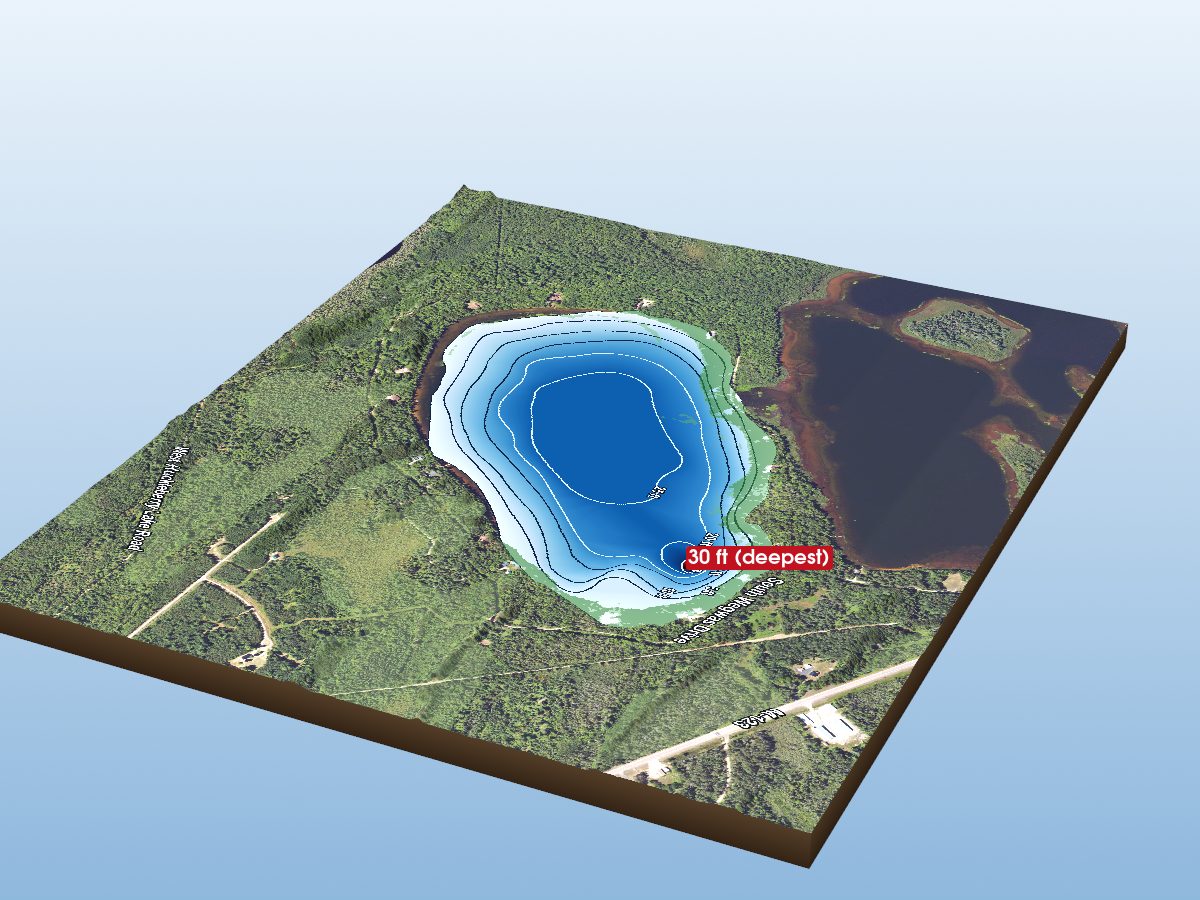 Depth map of Wegwaas Lake